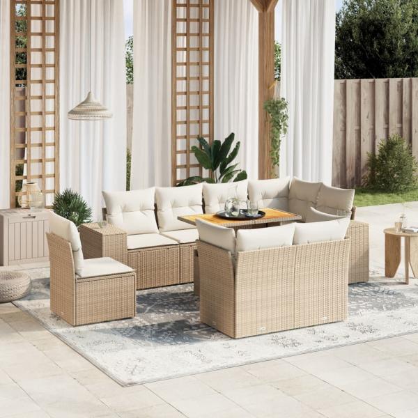 ARDEBO.de - 9-tlg. Garten-Sofagarnitur mit Kissen Beige Poly Rattan