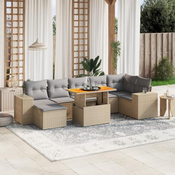 ARDEBO.de - 8-tlg. Garten-Sofagarnitur mit Kissen Beige Poly Rattan