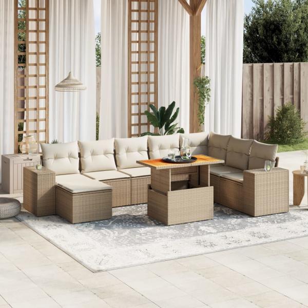 ARDEBO.de - 9-tlg. Garten-Sofagarnitur mit Kissen Beige Poly Rattan