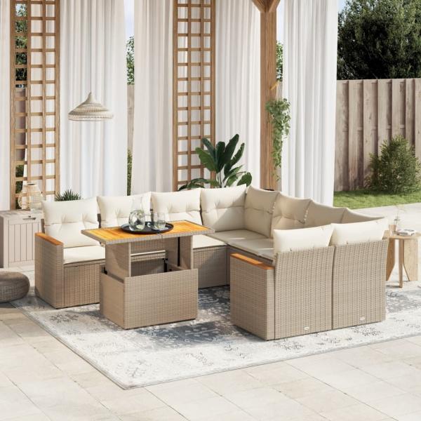 ARDEBO.de - 9-tlg. Garten-Sofagarnitur mit Kissen Beige Poly Rattan