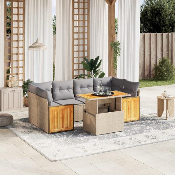 ARDEBO.de - 7-tlg. Garten-Sofagarnitur mit Kissen Beige Poly Rattan