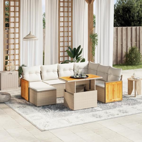 ARDEBO.de - 8-tlg. Garten-Sofagarnitur mit Kissen Beige Poly Rattan