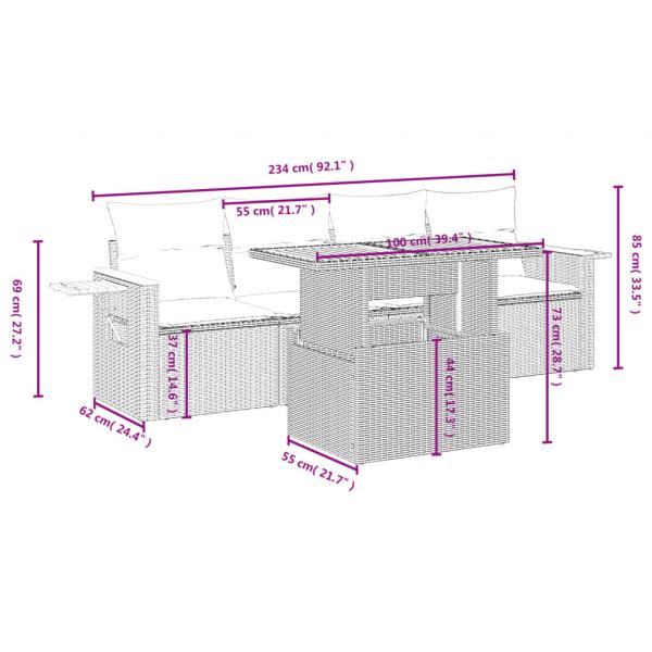 5-tlg. Garten-Sofagarnitur mit Kissen Beige Poly Rattan