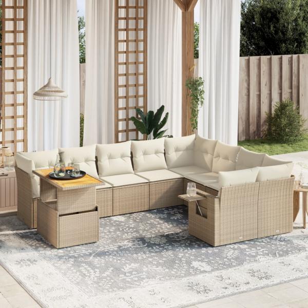 ARDEBO.de - 10-tlg. Garten-Sofagarnitur mit Kissen Beige Poly Rattan