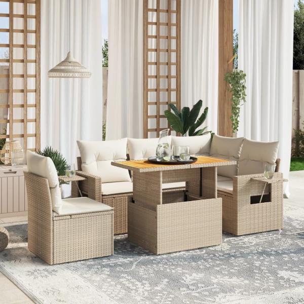 ARDEBO.de - 6-tlg. Garten-Sofagarnitur mit Kissen Beige Poly Rattan