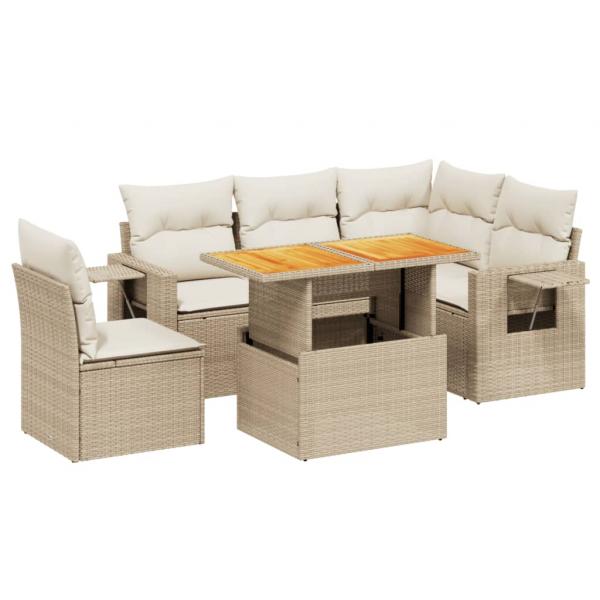 6-tlg. Garten-Sofagarnitur mit Kissen Beige Poly Rattan