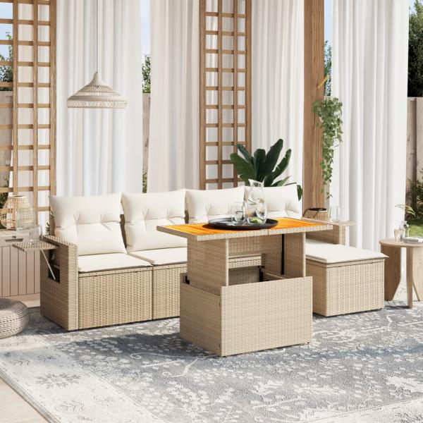 ARDEBO.de - 6-tlg. Garten-Sofagarnitur mit Kissen Beige Poly Rattan