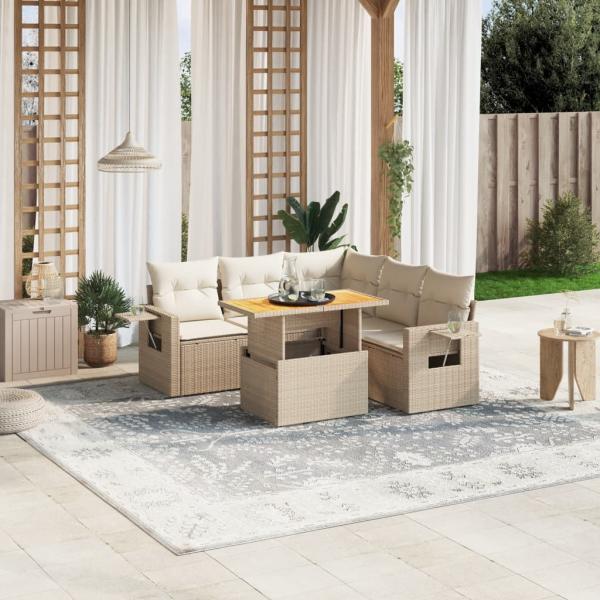 ARDEBO.de - 6-tlg. Garten-Sofagarnitur mit Kissen Beige Poly Rattan