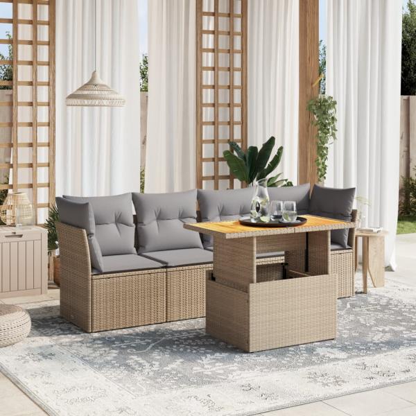 ARDEBO.de - 5-tlg. Garten-Sofagarnitur mit Kissen Beige Poly Rattan