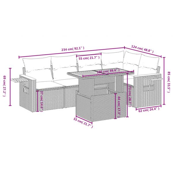 6-tlg. Garten-Sofagarnitur mit Kissen Beige Poly Rattan