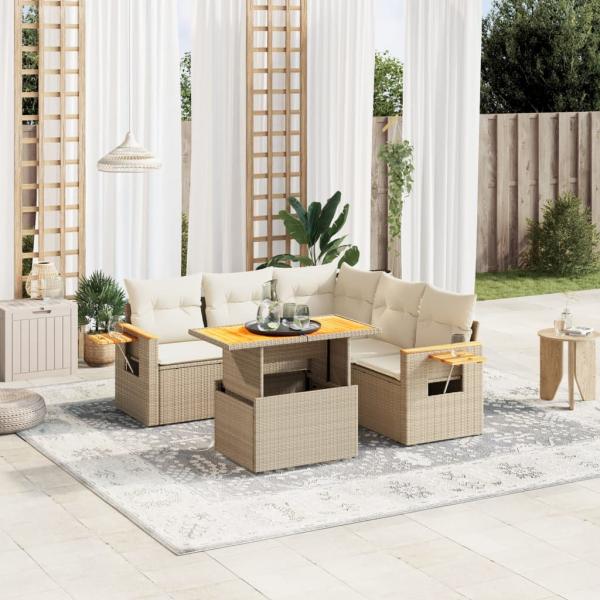 ARDEBO.de - 6-tlg. Garten-Sofagarnitur mit Kissen Beige Poly Rattan