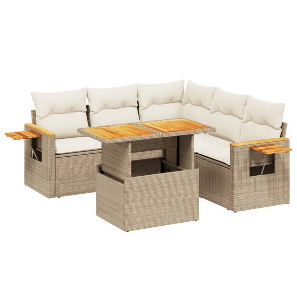 6-tlg. Garten-Sofagarnitur mit Kissen Beige Poly Rattan