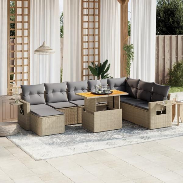 ARDEBO.de - 9-tlg. Garten-Sofagarnitur mit Kissen Beige Poly Rattan