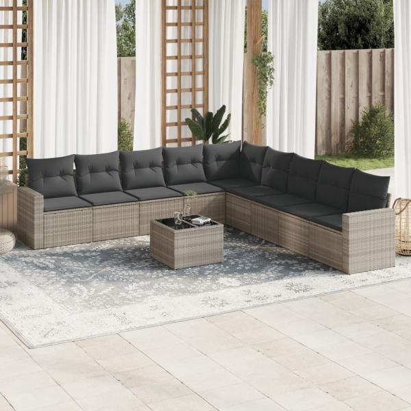 ARDEBO.de - 10-tlg. Garten-Sofagarnitur mit Kissen Hellgrau Poly Rattan