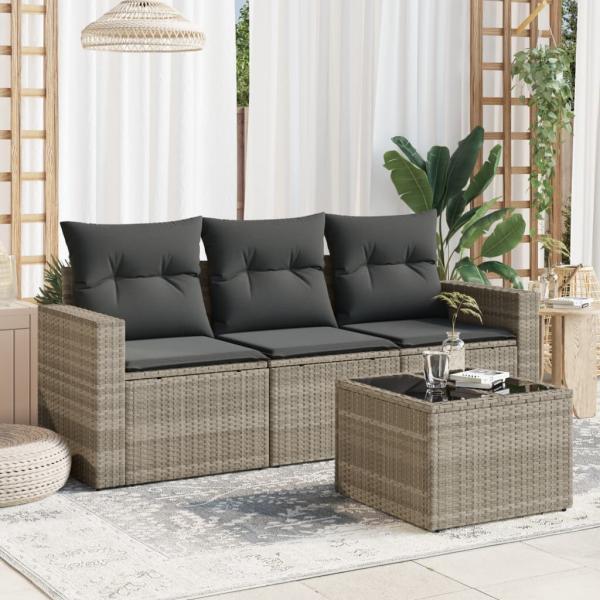 ARDEBO.de - 4-tlg. Garten-Sofagarnitur mit Kissen Hellgrau Poly Rattan