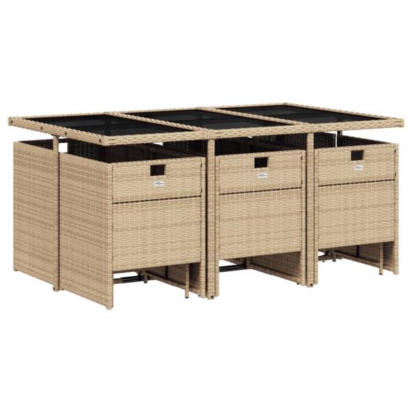 11-tlg. Garten-Essgruppe mit Kissen Beige Poly Rattan