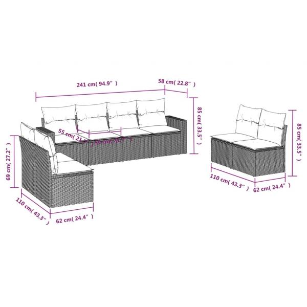 8-tlg. Garten-Sofagarnitur mit Kissen Hellgrau Poly Rattan