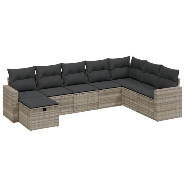 8-tlg. Garten-Sofagarnitur mit Kissen Hellgrau Poly Rattan