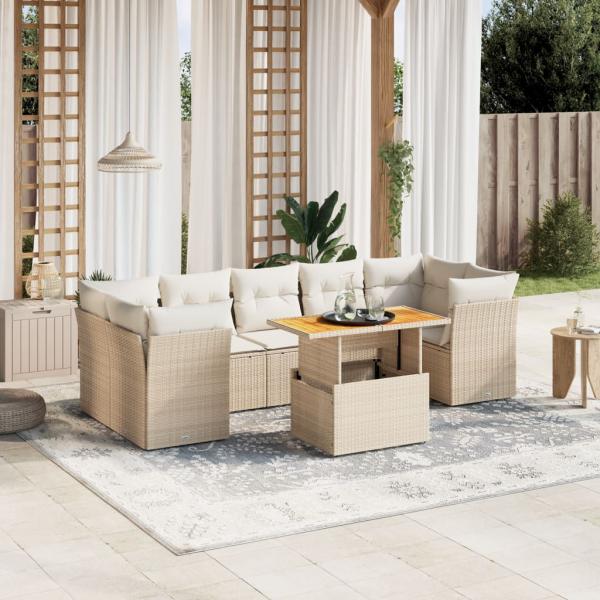 ARDEBO.de - 8-tlg. Garten-Sofagarnitur mit Kissen Beige Poly Rattan