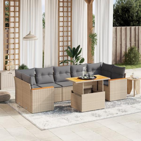 ARDEBO.de - 8-tlg. Garten-Sofagarnitur mit Kissen Beige Poly Rattan