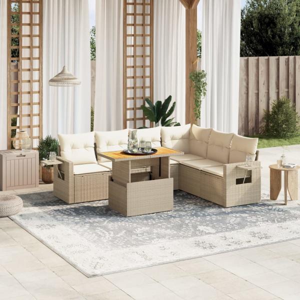 ARDEBO.de - 7-tlg. Garten-Sofagarnitur mit Kissen Beige Poly Rattan