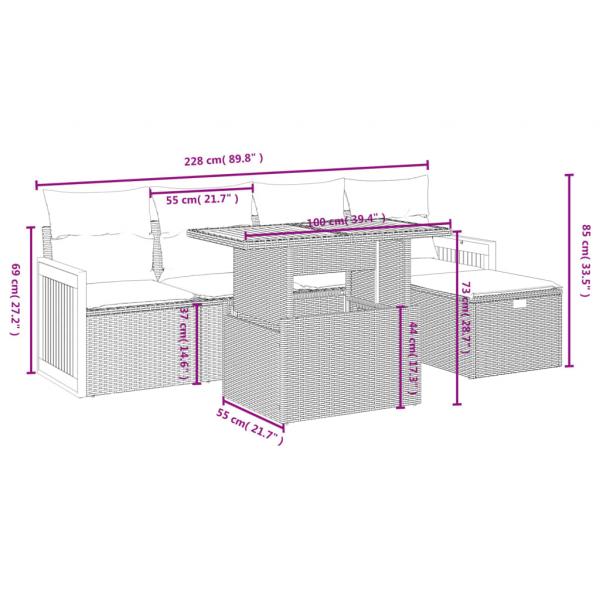 6-tlg. Garten-Sofagarnitur mit Kissen Beige Poly Rattan