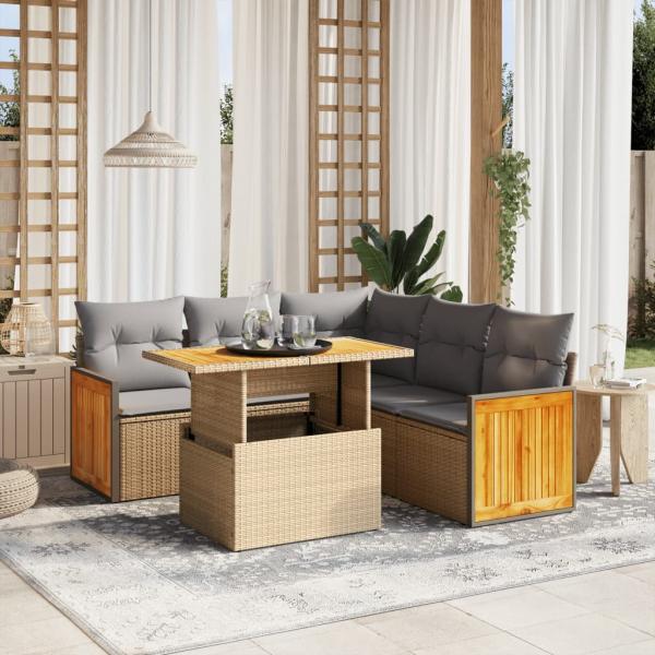 ARDEBO.de - 6-tlg. Garten-Sofagarnitur mit Kissen Beige Poly Rattan