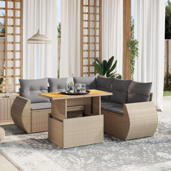 ARDEBO.de - 6-tlg. Garten-Sofagarnitur mit Kissen Beige Poly Rattan