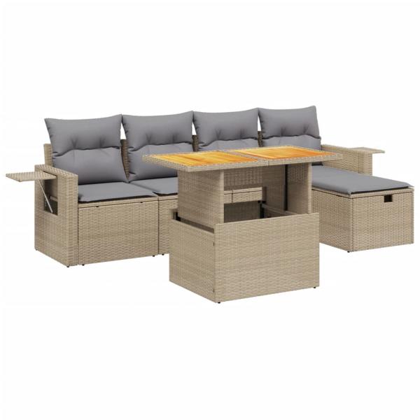 6-tlg. Garten-Sofagarnitur mit Kissen Beige Poly Rattan