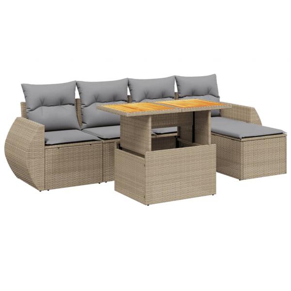 6-tlg. Garten-Sofagarnitur mit Kissen Beige Poly Rattan