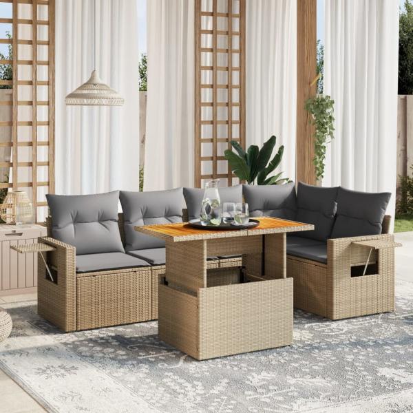 ARDEBO.de - 6-tlg. Garten-Sofagarnitur mit Kissen Beige Poly Rattan