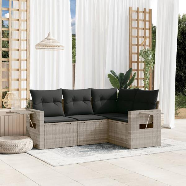 ARDEBO.de - 4-tlg. Garten-Sofagarnitur mit Kissen Hellgrau Poly Rattan