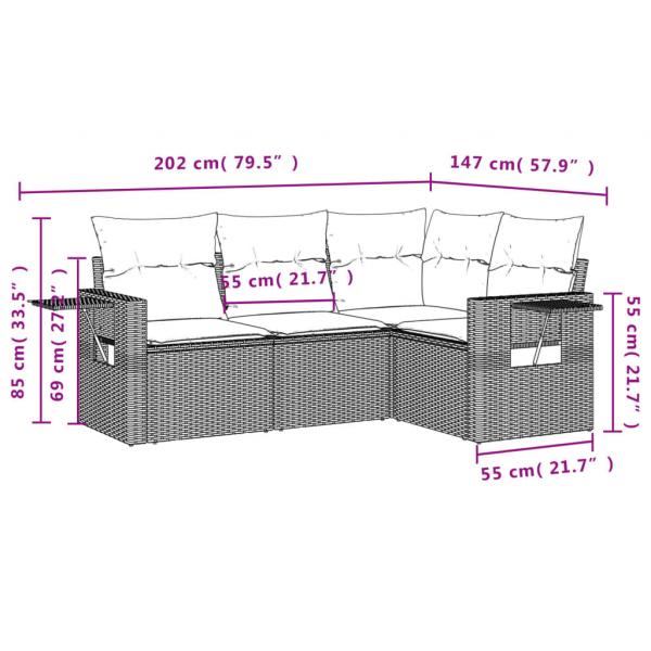 4-tlg. Garten-Sofagarnitur mit Kissen Hellgrau Poly Rattan