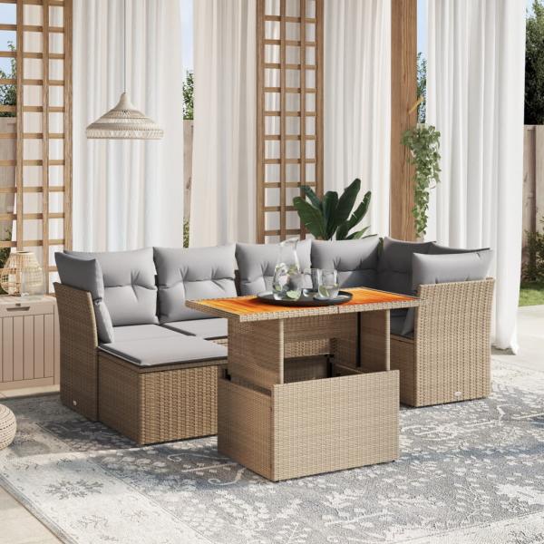 ARDEBO.de - 7-tlg. Garten-Sofagarnitur mit Kissen Beige Poly Rattan