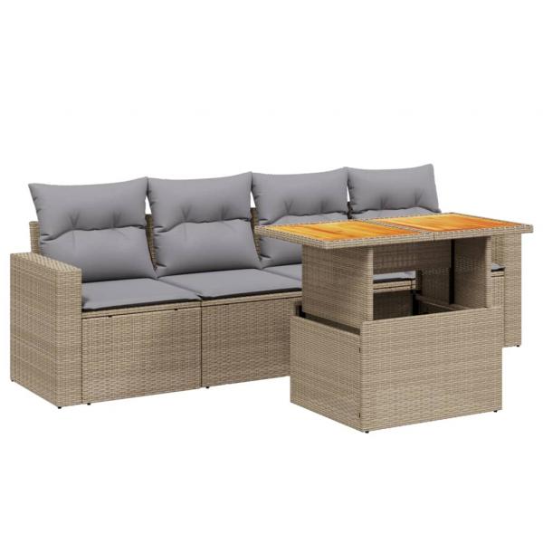 5-tlg. Garten-Sofagarnitur mit Kissen Beige Poly Rattan