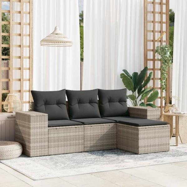 ARDEBO.de - 4-tlg. Garten-Sofagarnitur mit Kissen Hellgrau Poly Rattan