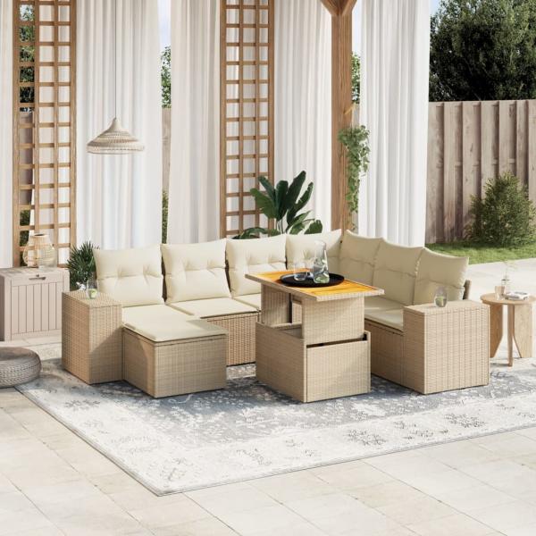 ARDEBO.de - 8-tlg. Garten-Sofagarnitur mit Kissen Beige Poly Rattan