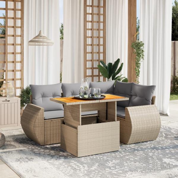 ARDEBO.de - 5-tlg. Garten-Sofagarnitur mit Kissen Beige Poly Rattan