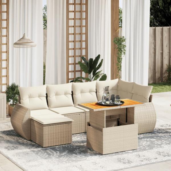 ARDEBO.de - 7-tlg. Garten-Sofagarnitur mit Kissen Beige Poly Rattan