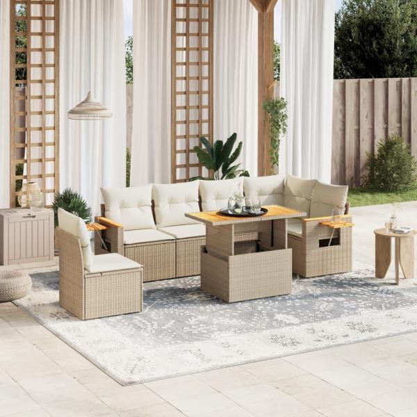 ARDEBO.de - 7-tlg. Garten-Sofagarnitur mit Kissen Beige Poly Rattan