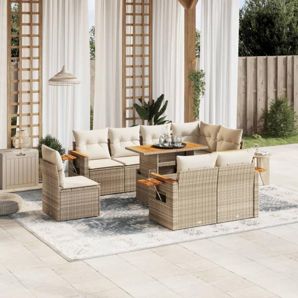 ARDEBO.de - 9-tlg. Garten-Sofagarnitur mit Kissen Beige Poly Rattan