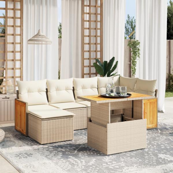 ARDEBO.de - 7-tlg. Garten-Sofagarnitur mit Kissen Beige Poly Rattan