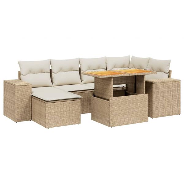 7-tlg. Garten-Sofagarnitur mit Kissen Beige Poly Rattan