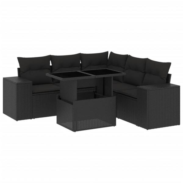 6-tlg. Garten-Sofagarnitur mit Kissen Schwarz Poly Rattan