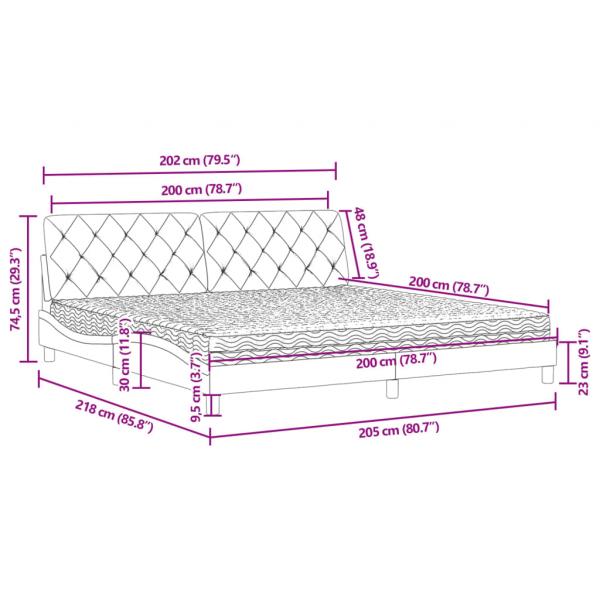 Bett mit Matratze Hellgrau 200x200 cm Samt