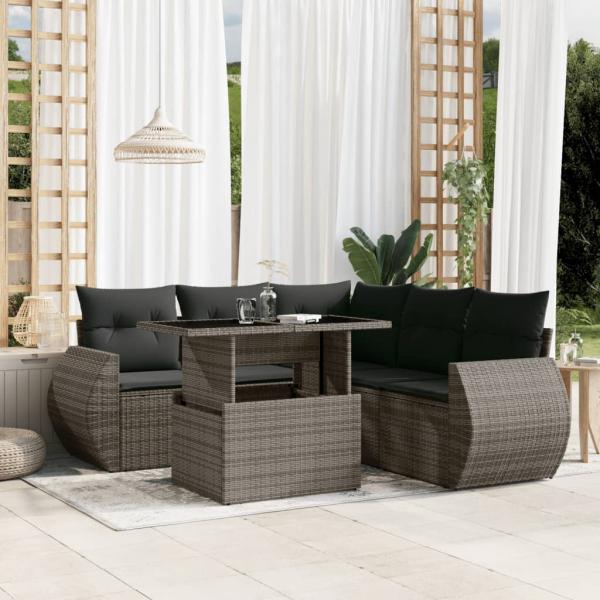 ARDEBO.de - 6-tlg. Garten-Sofagarnitur mit Kissen Grau Poly Rattan