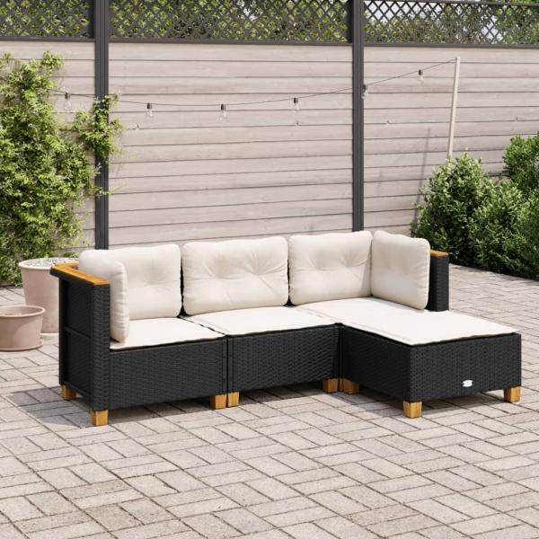 ARDEBO.de - 4-tlg. Garten-Sofagarnitur mit Kissen Schwarz Poly Rattan