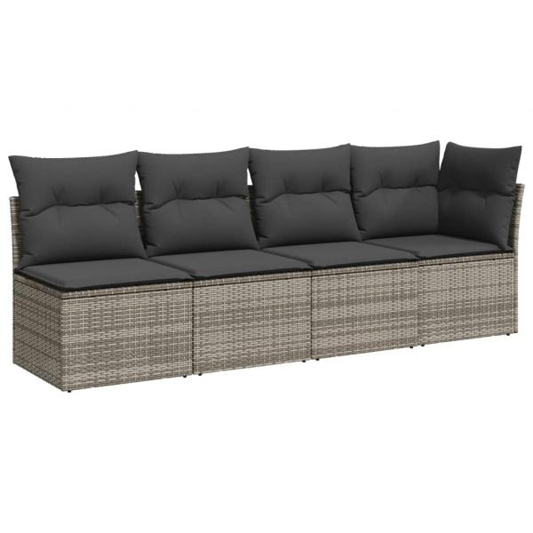 9-tlg. Garten-Sofagarnitur mit Kissen Grau Poly Rattan