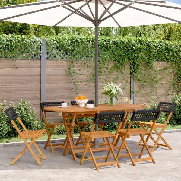 ARDEBO.de - Gartenstühle 6 Stk. Klappbar Schwarz Poly Rattan & Massivholz