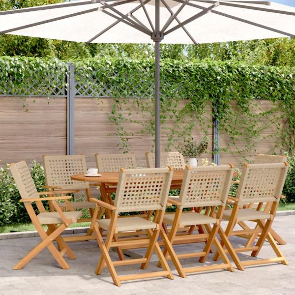 ARDEBO.de - Gartenstühle 8 Stk. Klappbar Beige Poly Rattan & Massivholz